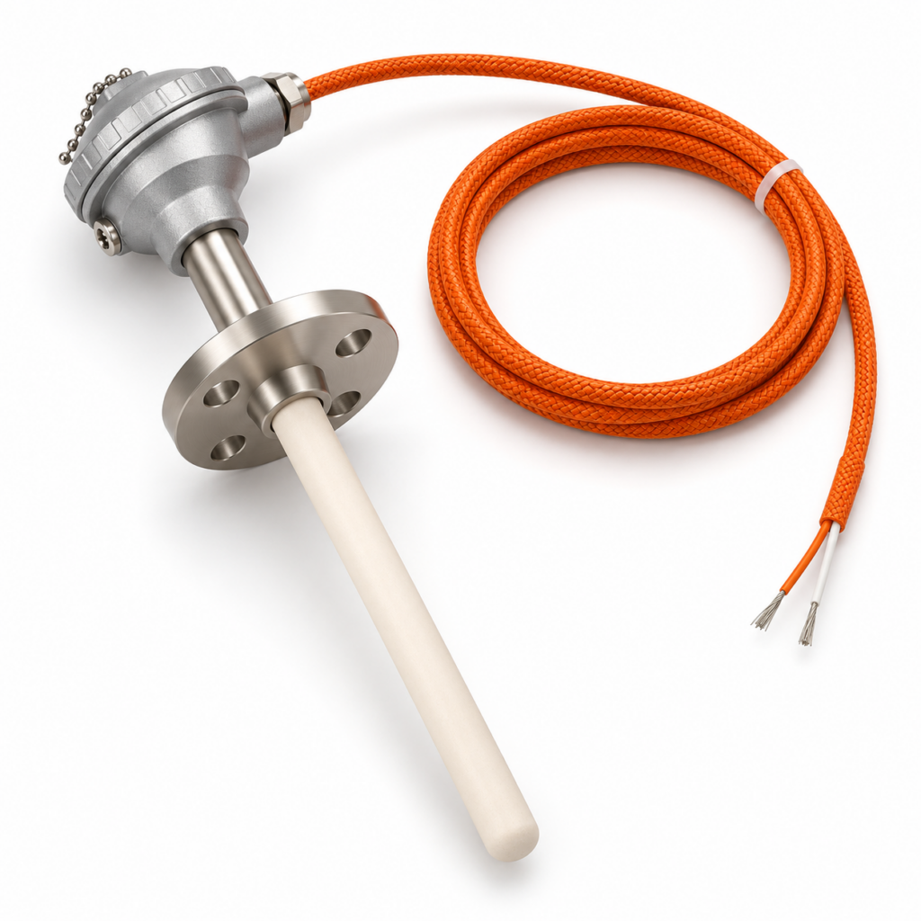 Termopar tipo R industrial con cable naranja